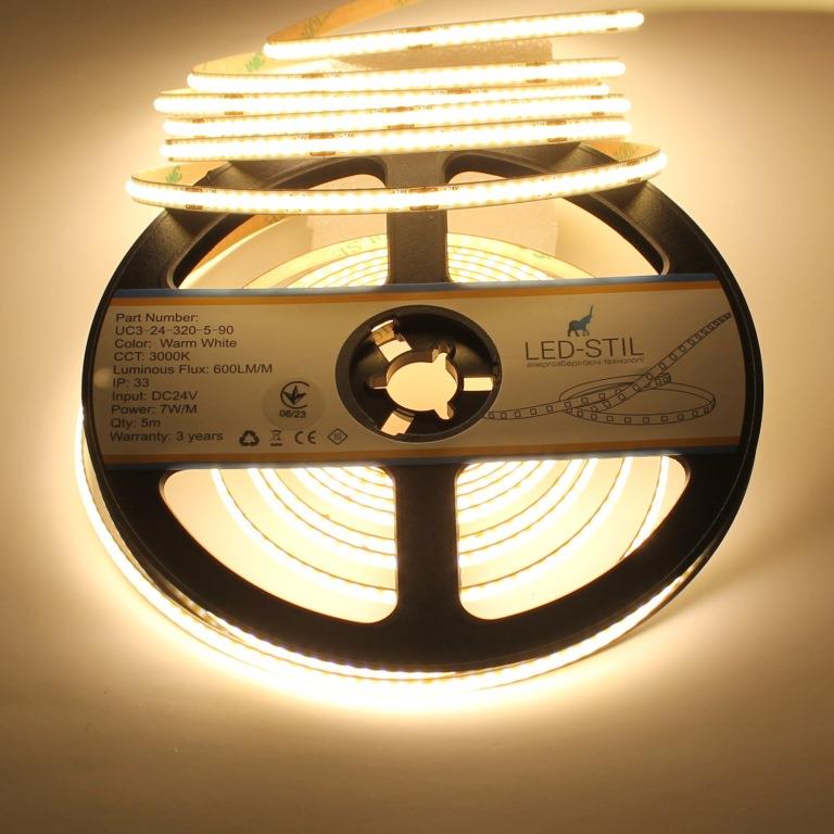 UC3-24-320-5-90 світлодіодна стрічка LED-STIL COB-24V-IP33 7W 600Lm 5мм 3000K CRI90