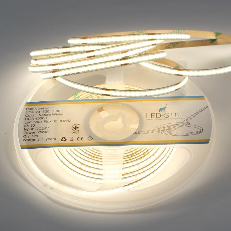 UC4-24-320-5-90 світлодіодна стрічка LED-STIL COB-24V-IP33 7W 600Lm 5мм 4000K CRI90 5м