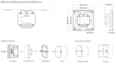 TS1(WZS) / TS2(WZS) / TS3(WZS) DEYA Панель сенсорна DIM ZigBee 220В