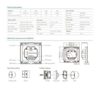 T11-T12-T13-T14-SKYDANCE-DMX512-RF-Panel-Remote-Control