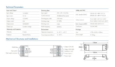 V2-S(WT)-SKydance-1CH-10A-12-36VDC-WiFi-2-Colors-2-Wires-LED-Strip-Controller-Tuya App