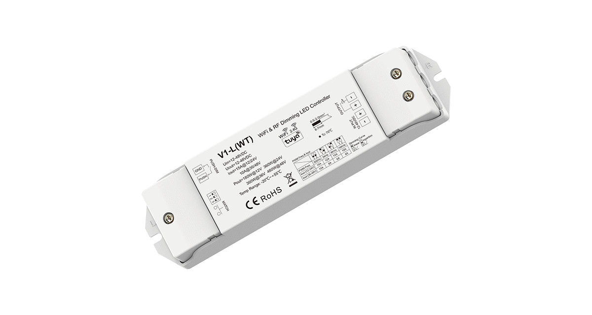 V1-L(WT)-Skydance-1CHx15A-12-48VDC-WiFi-&-RF-CV-Controller-Tuya-App